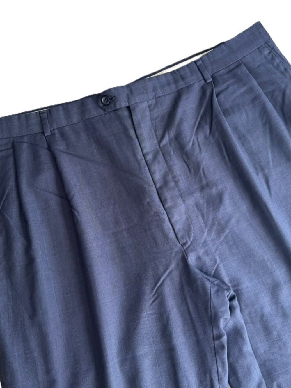 46X29 Joseph & Feiss Men Blue Windowpane Cuffed Wool Suit Dress Pant Classic Fit